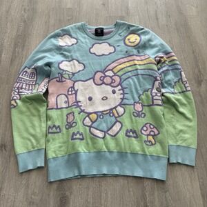 Hello Kitty Jumbo Art Pastel Knit Sweater Size Medium Oversized Comfy Pullover
